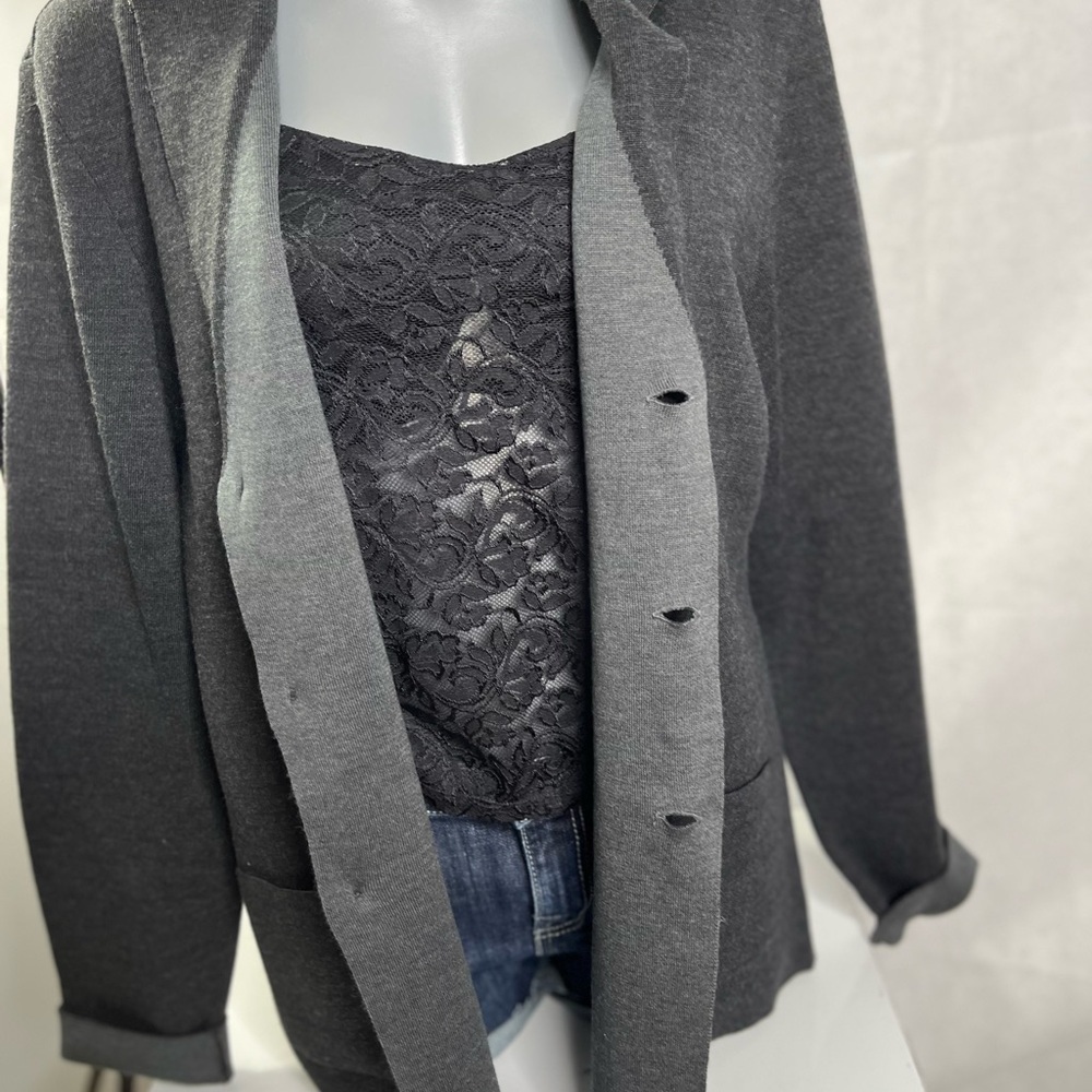 Woolen structured jacket cardigan in two shades of grey. Dark academia - Picture 2 of 8